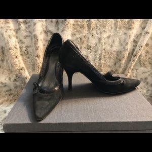 Black Suede Heels with Bow Detail